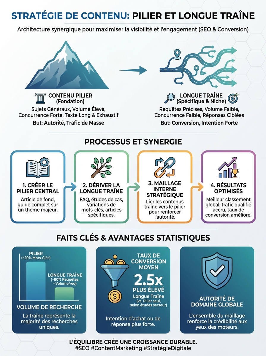 Infographie contenu pilier longue traîne